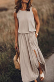 Oklulu Bohemian Sleeveless Side Slit Maxi Dress