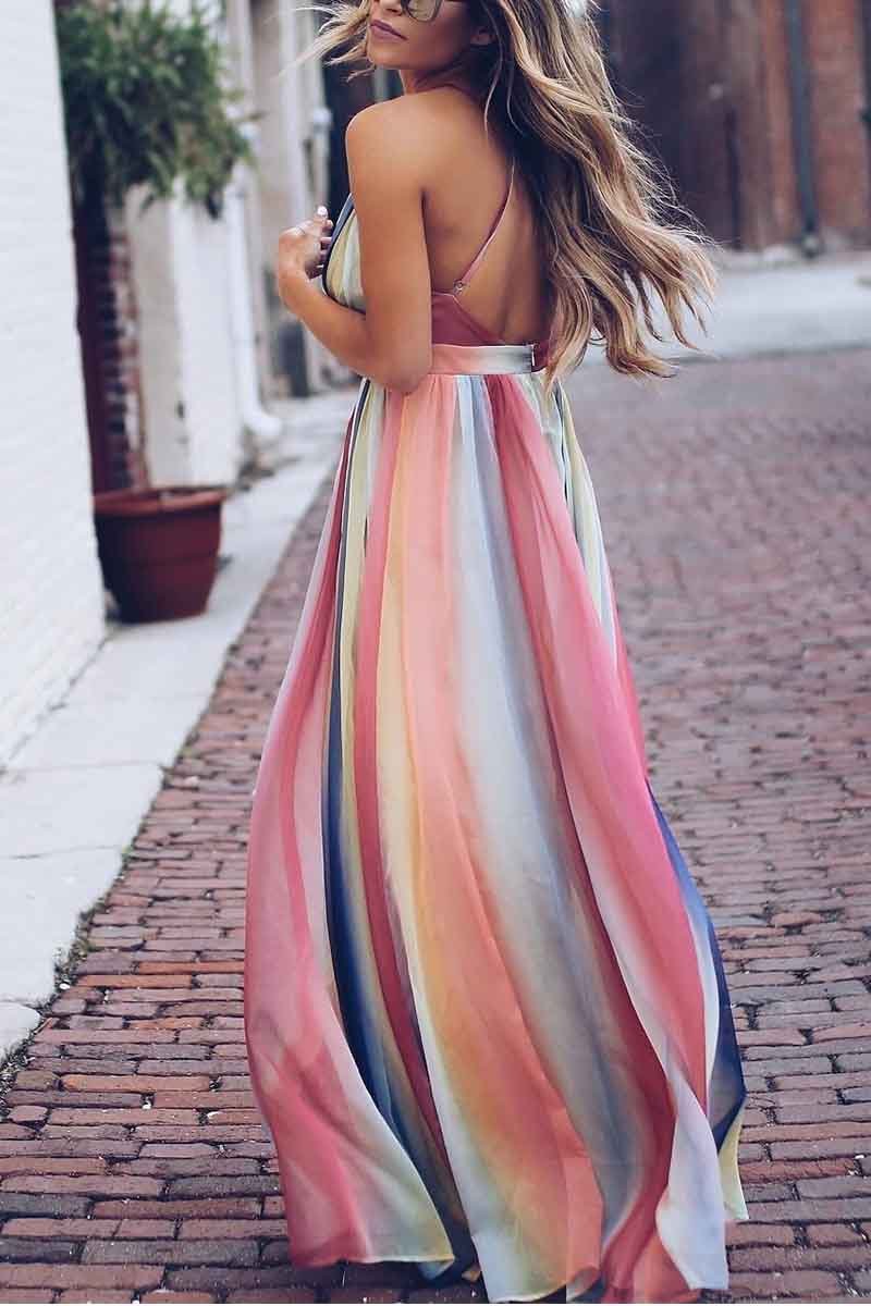 Oklulu Sling Bohemian Print Maxi Dress