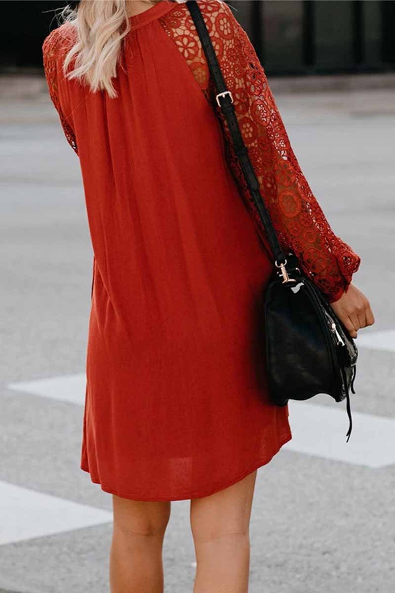 Oklulu V-Neck Lace Mini Dress