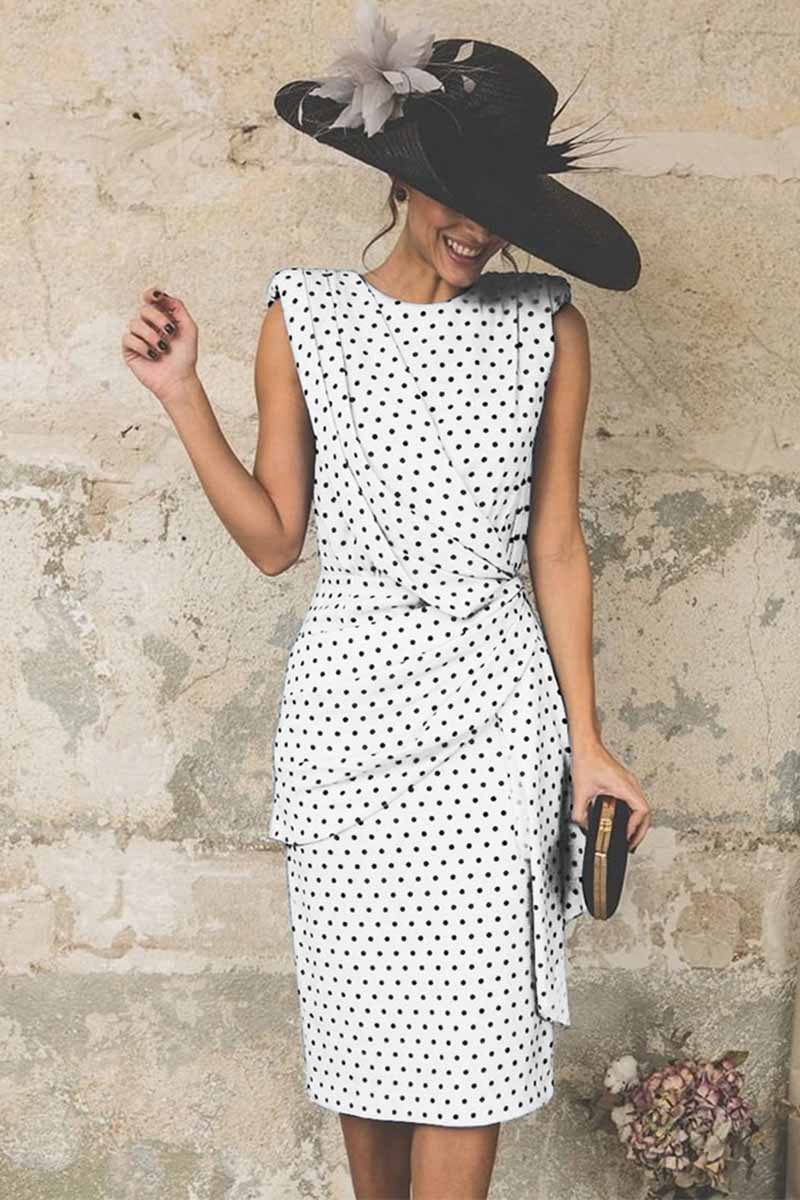 Oklulu Sexy Polka Dot Pack Hip Sleeveless Midi Dress(4 Colors)