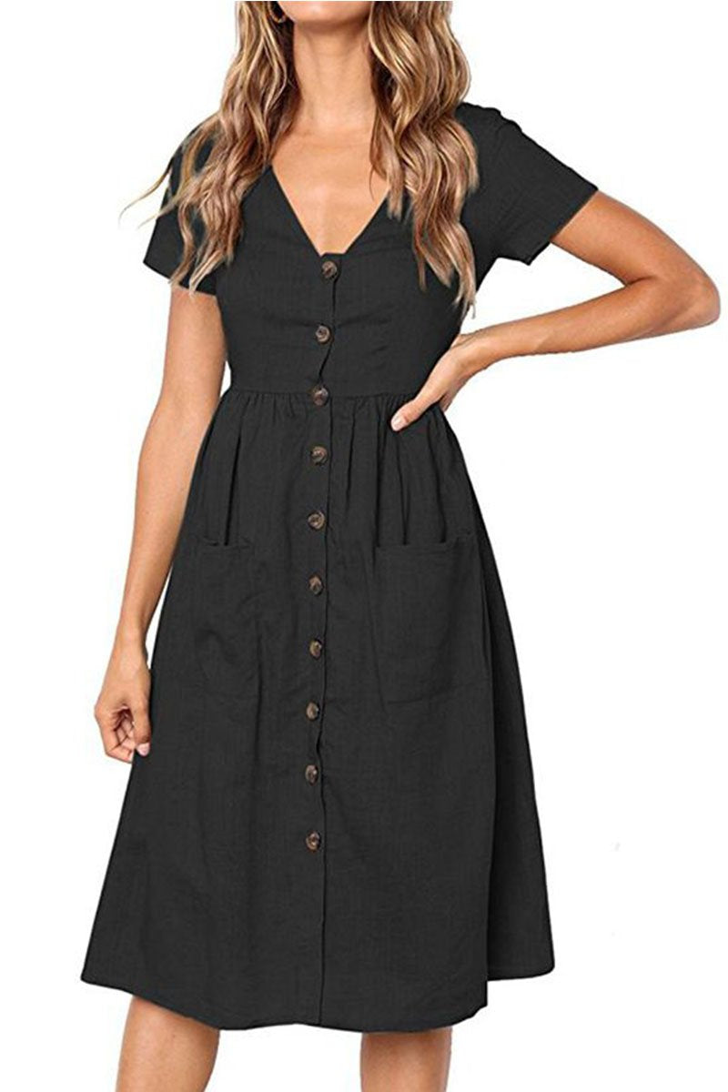 Oklulu V-neck Pocket Midi Dress(4 Colors)