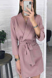 Oklulu Solid Color Long Sleeve Suit Collar Mini Dresses(4 Colors)