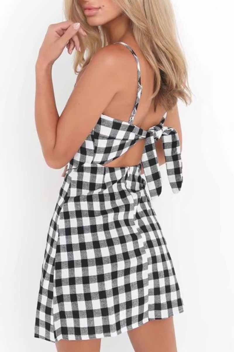 Oklulu Sexy Backless Bow Mini Dress