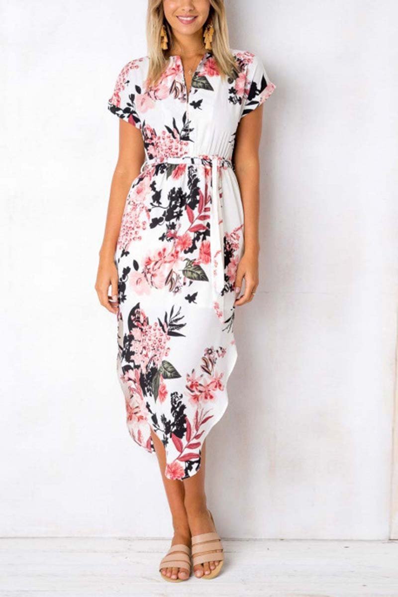 Oklulu Trendy Printed Asymmetrical Midi Dress(4 colors)