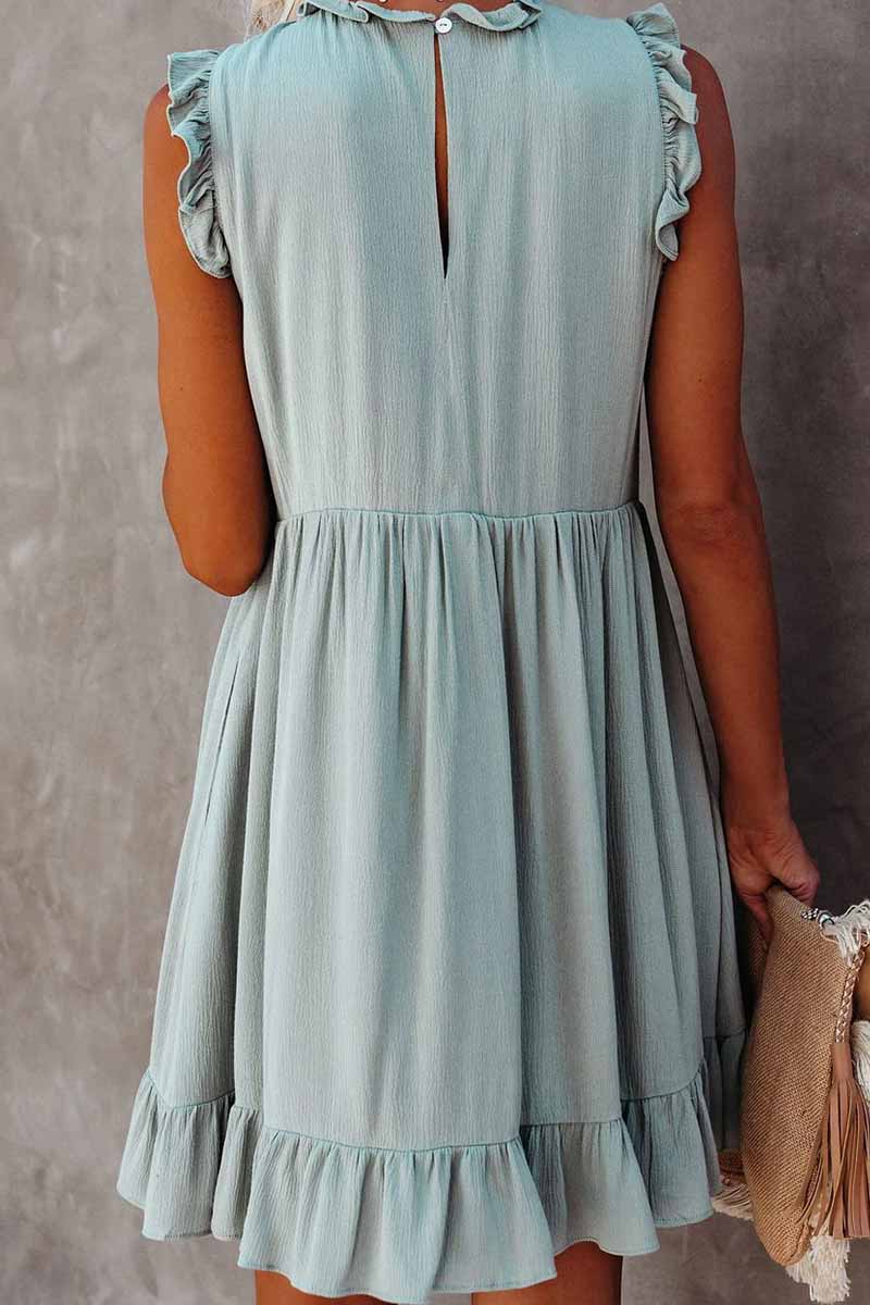 Oklulu Solid Color Ruffled Waist Mini Dress