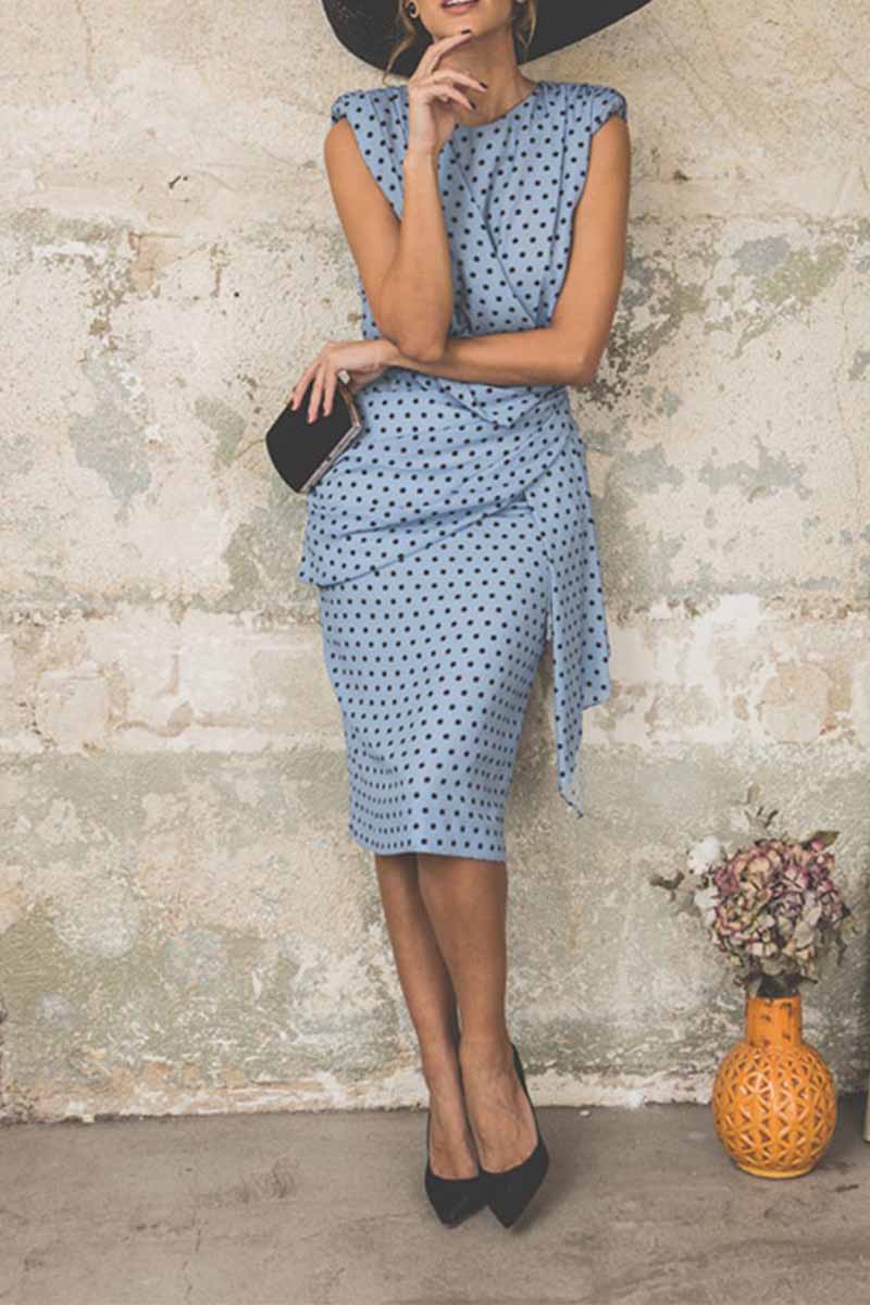 Oklulu Sexy Polka Dot Pack Hip Sleeveless Midi Dress(4 Colors)