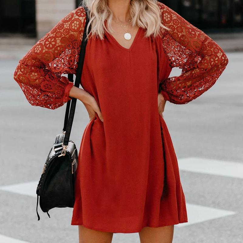 Oklulu V-Neck Lace Mini Dress