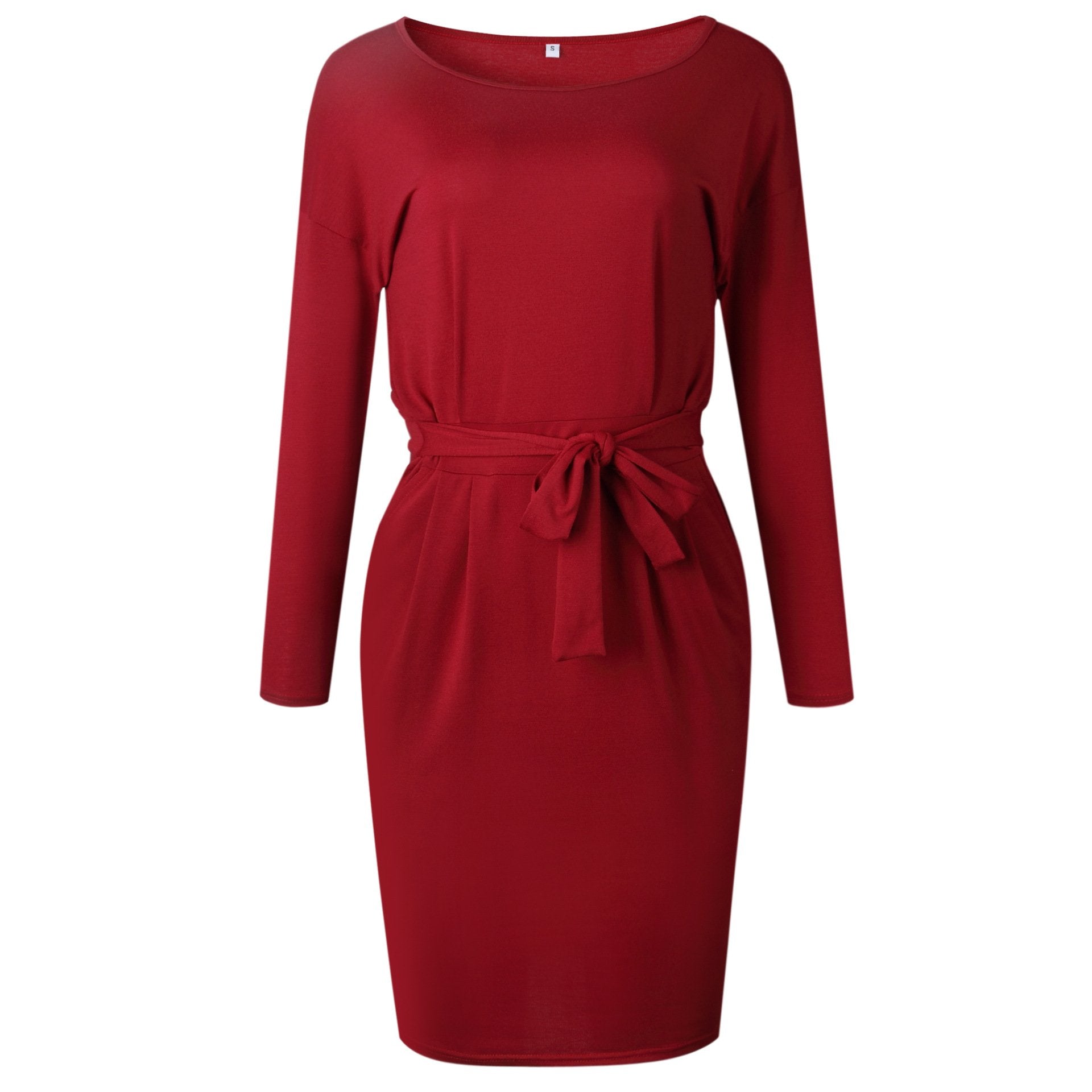 Oklulu O Neck Midi Dress With Belt (Long Sleeve)