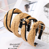 Straw Wide Sponge Plaid Knot Cross Hair Scarf Band Hairband for Women Girl Korea Headbands Fashion Accessorie