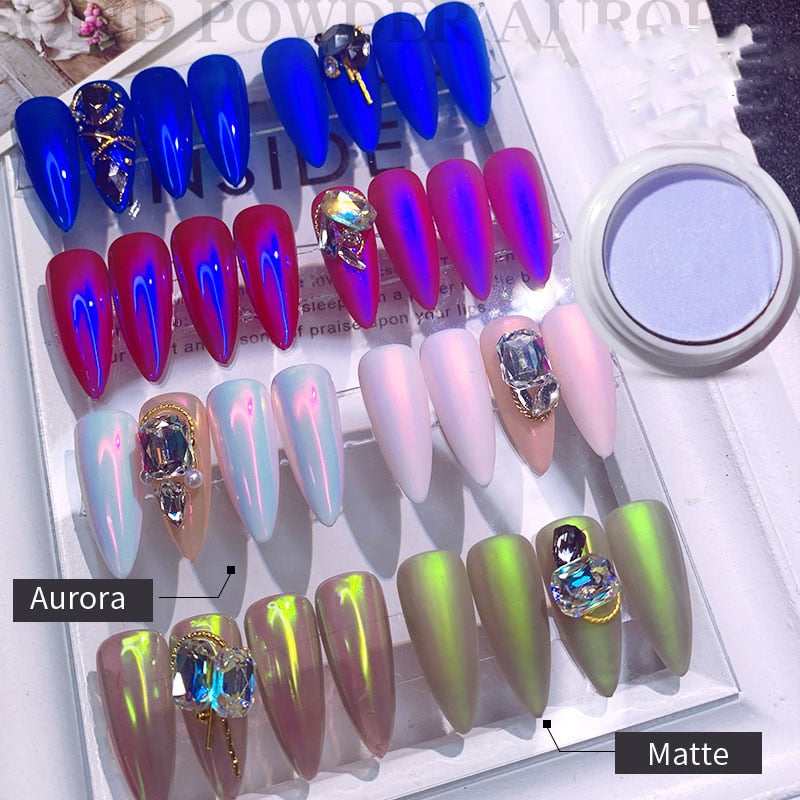 1g/box Transparent Holo Nail Glitter Mirror Aurora Neon Powders Dust Chameleon Nail Art Chrome Pigment Dipping Powder Decoration