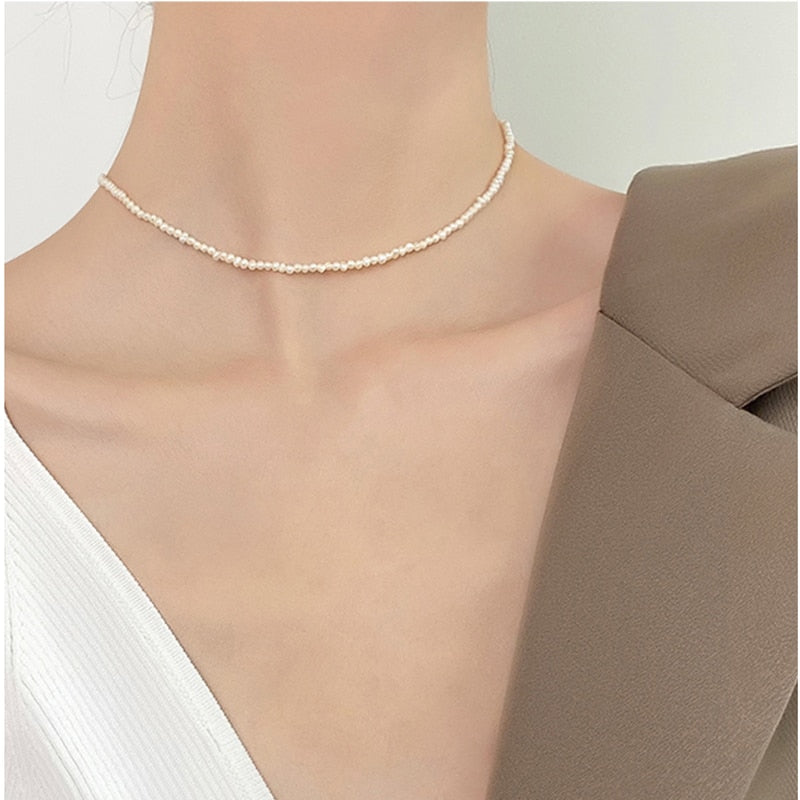 3-5mm White Freshwater Pearl Choker Necklace Baroque Natural Female Beads Fine Jewelry Women Gift NK120