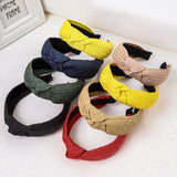 Straw Wide Sponge Plaid Knot Cross Hair Scarf Band Hairband for Women Girl Korea Headbands Fashion Accessorie