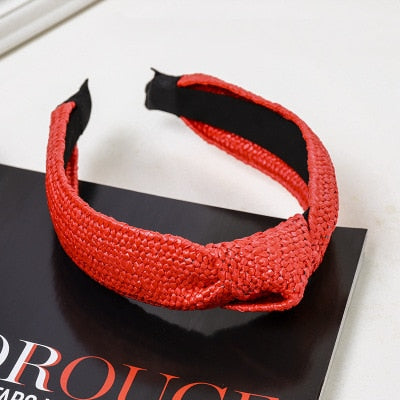 Straw Wide Sponge Plaid Knot Cross Hair Scarf Band Hairband for Women Girl Korea Headbands Fashion Accessorie