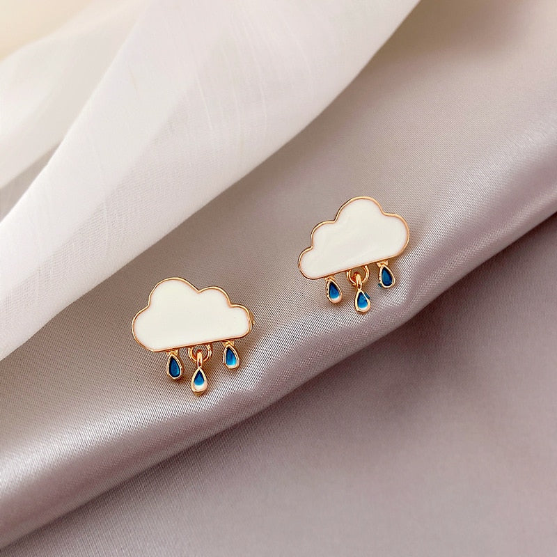 Korean Asymmetrical Cute Animal Cat Dangle Earrings Women Enamel Flower Rabbit Fan Star Moon Balloon Earrings Party Jewelry Gift