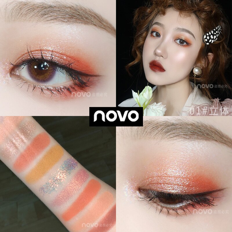 NOVO 9 Colors Fashion Eyeshadow Palette Matte Glitter Shimmer Eye Makeup Waterproof Long-lasting Pigmented Smooth Cosmetics