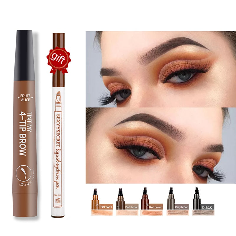 Tint my 4-tip Liquid Eyebrow Pencil Waterproof Apply Well Tattoo Makeup For Women Eyes Cosmetics Natural Wild Brown Eyebrow Gel