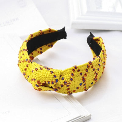 Straw Wide Sponge Plaid Knot Cross Hair Scarf Band Hairband for Women Girl Korea Headbands Fashion Accessorie