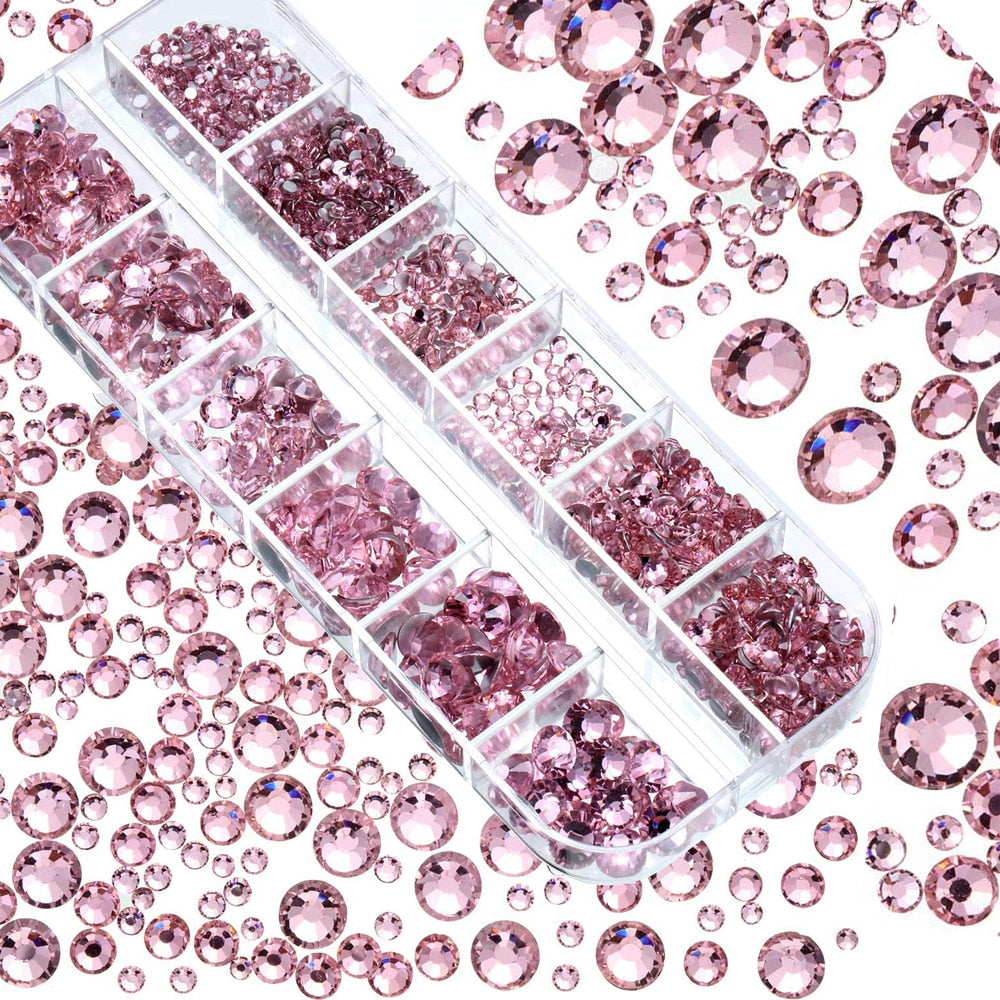 2000PC (20*100) Crystal AB Rhinestone In Grids 20Shape Flat- Back Nail Art Rhinestone With 1 Pick Up Pen In Clear Big Box