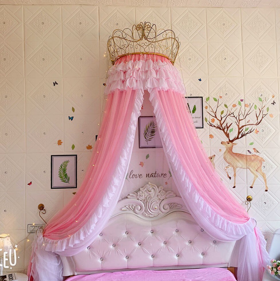 Princess Lace Bed Valance Curtain Bedside Mosquito Net Home Bedroom Decoration Baby Kids Dome Tent Wedding Room Canopy Bedcover