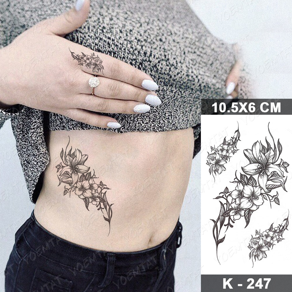 Waterproof Temporary Tattoo Stickers Butterfly Snake Rose Flower Gun Dark Flash Tatto Women Body Art Wrist Neck Fake Tattoos Men