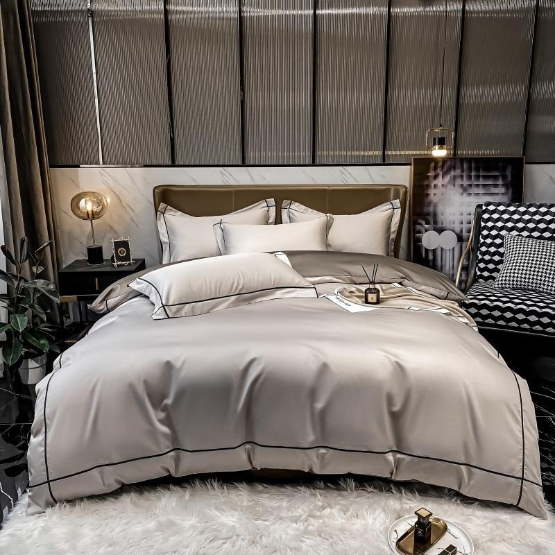 White Gray Egyptian Cotton Hotel Duvet Cover set 600TC Long Staple Silky Soft and Easy Case Bedding Set Bed Sheet Pillowcases