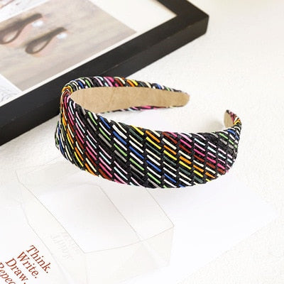 Straw Wide Sponge Plaid Knot Cross Hair Scarf Band Hairband for Women Girl Korea Headbands Fashion Accessorie