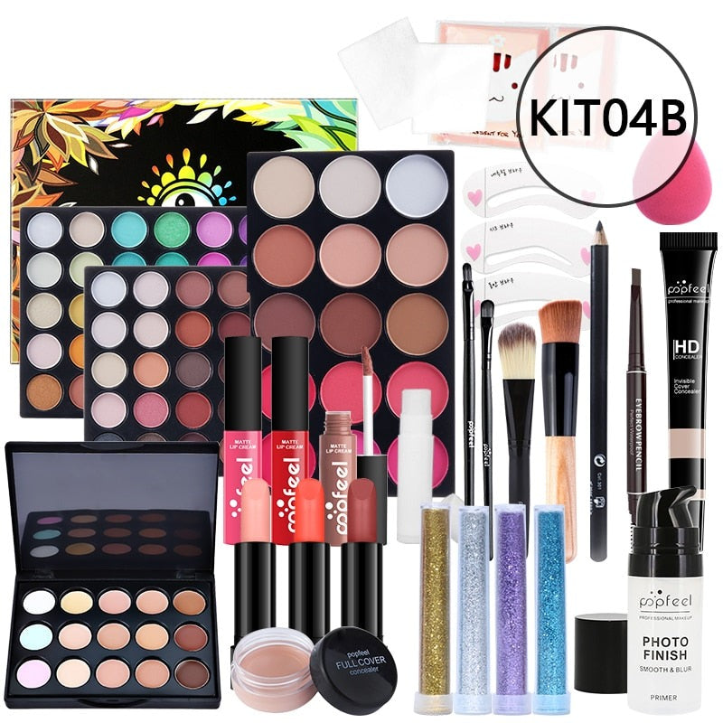 OKLULU  All In One Makeup Kit(Eyeshadow, LiGloss,Lipstick,Brushes,Eyebrow,Concealer)Beauty Cosmetic Bag