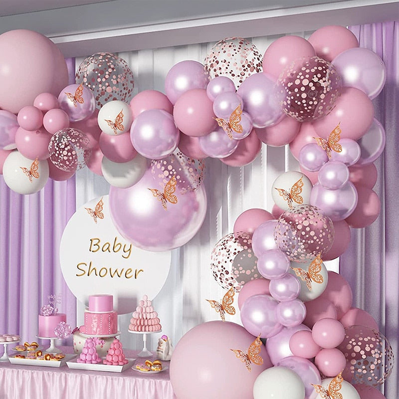 112pcs/set White Metal Pink Balloons Garland Arch Rose Gold Confetti Balloon Baby Shower Girl Birthday Wedding Party Decorations