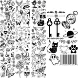 Key Barcode Footprint Cat Temporary Tattoos For Children Seagull Lips Skull Halloween Fake Tattoo Sticker Body Tatoos Cartoon