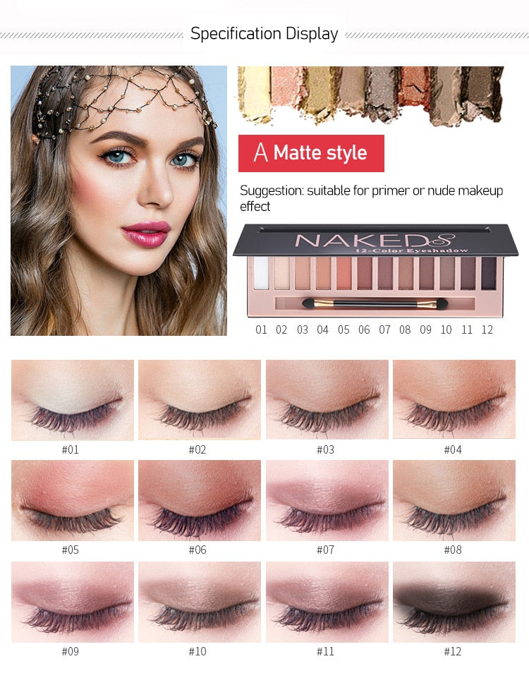 Branded Cosmetic 12 Color Glitter Shimmer Matte Eye Shadow Palette High Quality Professional Makeup Gift to Girlfriend