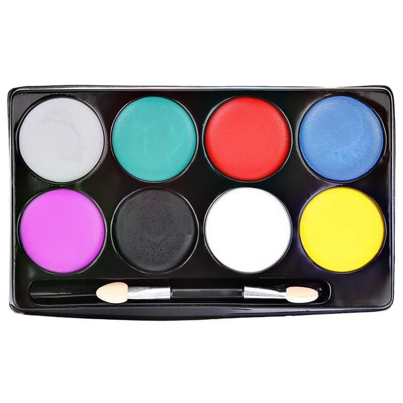 8 Colors Face Body Art Painting Oil Non Toxic Water Paint Oil Tattoo with Brush Halloween Party Cosmetic Makeup Pigment Palette