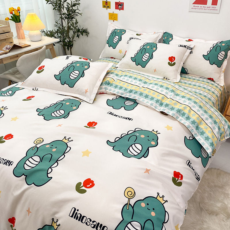 Fashion Boys Girls Bedding Set Soft Flat Sheets Bed Linen Duvet Quilt Cover Pillowcase for Queen Full Size Cute Cartoon Printed