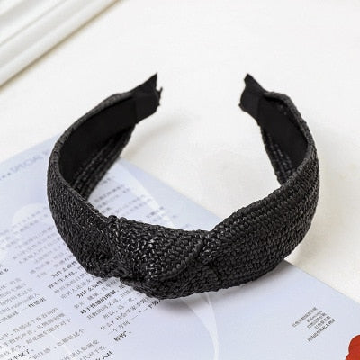 Straw Wide Sponge Plaid Knot Cross Hair Scarf Band Hairband for Women Girl Korea Headbands Fashion Accessorie