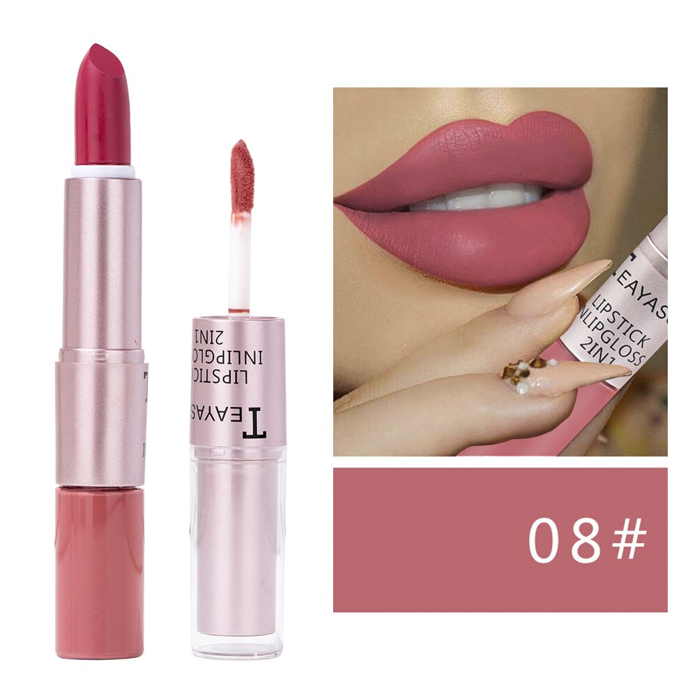 Velvet Nude Matte Lip Gloss Lipstick 2 in 1 Waterproof Long Lasting Lip Balm Sexy Red Lip Tint Professional Makeup for Women