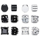 Oklulu  6 Pairs of Magnetic Stud Earrings Men and Women Black CZ Magnet Non-piercing Clip Earring Set Round Black Steel JKC