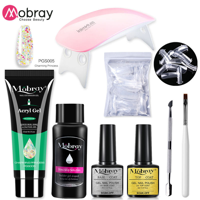 Mobray Poly Nail Gel Kit Nail Set With Nail Drying Lamp Base Top Coat Extension Gel Nail Kit Nail Tools Manicure Set