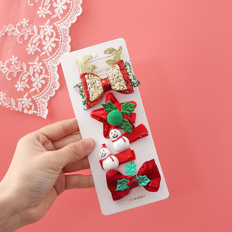 New 5/9 Pcs Suit Christmas Hair clip Christmas tree Santa Claus Hair band Baby Hairpins Headwear Girl Christmas Hair accessories