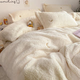 White Winter Warm Berber Fleece Star Embroidery Princess Bedding Set Double Duvet Cover Set Bed Sheet Pillowcases Home Textiles