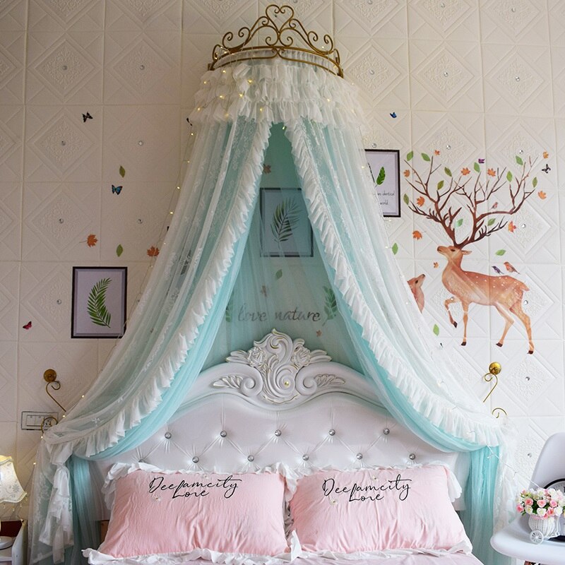 Princess Lace Bed Valance Curtain Bedside Mosquito Net Home Bedroom Decoration Baby Kids Dome Tent Wedding Room Canopy Bedcover