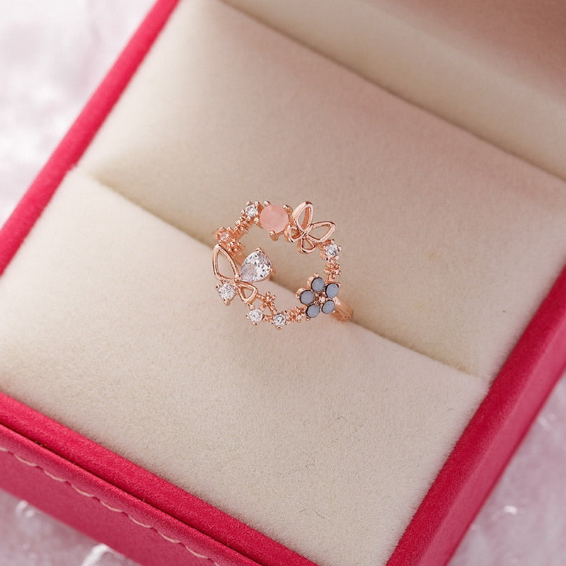 New Fashion Micro-inlaid Crystal Zircon Rings Sweet Elegant Flower Ring for Girl Women Finger Bague Jewelry Bridal Gift Delicate