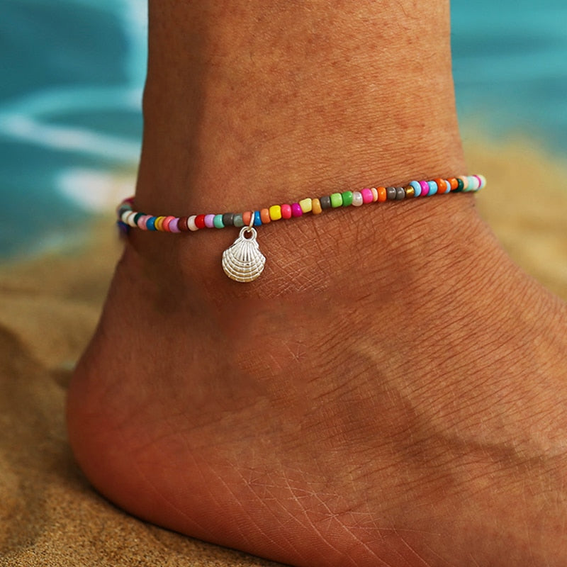 Bohemian Colorful Eye Beads Anklets For Women Shell Turtle Daisy Heart Summer Ocean Beach Ankle Bracelet Foot Leg Chain Jewelry