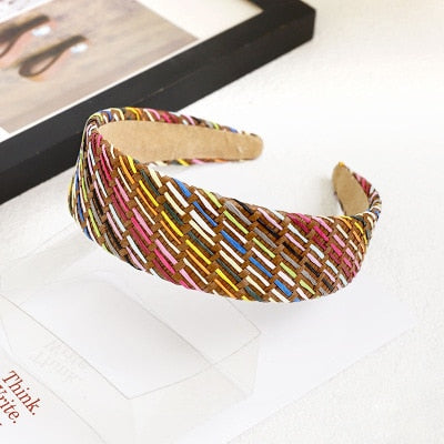 Straw Wide Sponge Plaid Knot Cross Hair Scarf Band Hairband for Women Girl Korea Headbands Fashion Accessorie