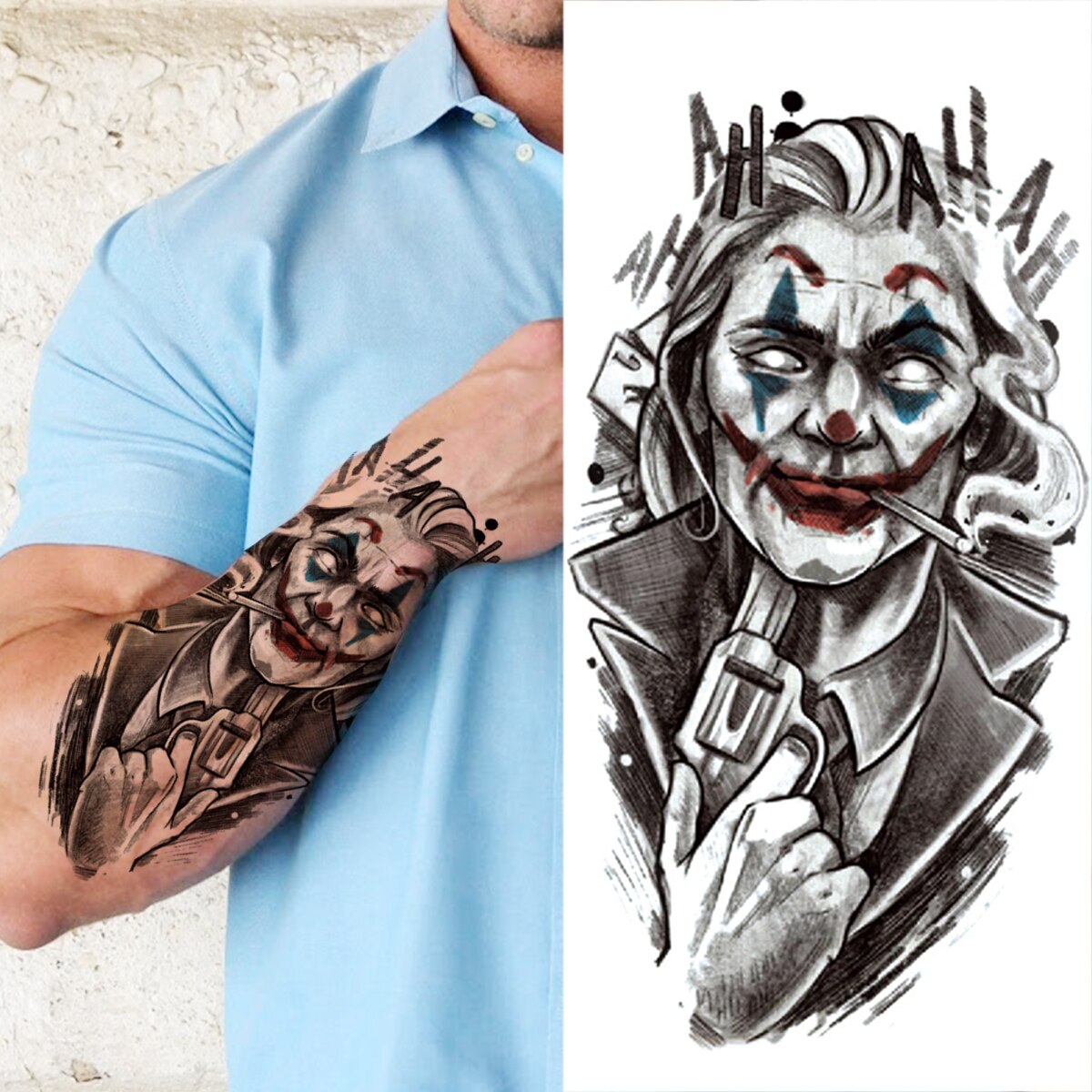 Halloween Demon Clown Temporary Tattoos For Men Women Adult Realistic Fake Astronaut Flower Tattoo Sticker Party Washable Tatoos