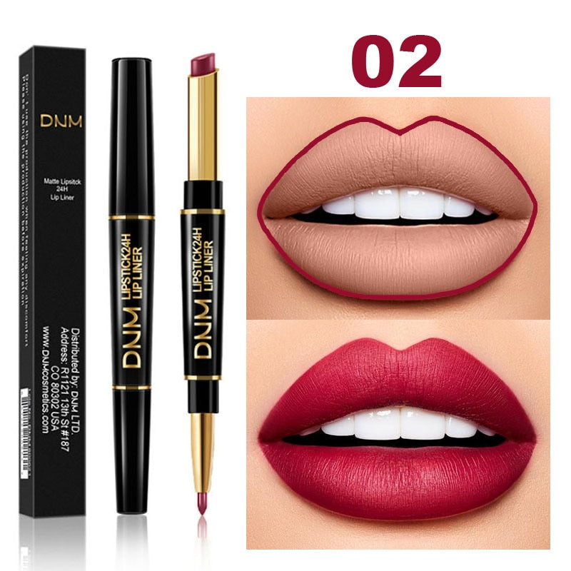 DNM Waterproof Lip Gloss Matte Lip Liner Pencil 2 In 1 Double Head Long-lasting Lipliner Lipstick Pen Lipsticks Makeup Cosmetics