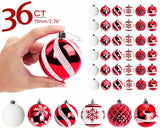 OurWarm 36pcs 70mm Christmas Ball Ornaments Tree Decorations Red and white 6 Styles new year Home Party Holiday Decor