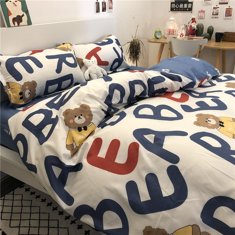 Fashion Boys Girls Bedding Set Soft Flat Sheets Bed Linen Duvet Quilt Cover Pillowcase for Queen Full Size Cute Cartoon Printed