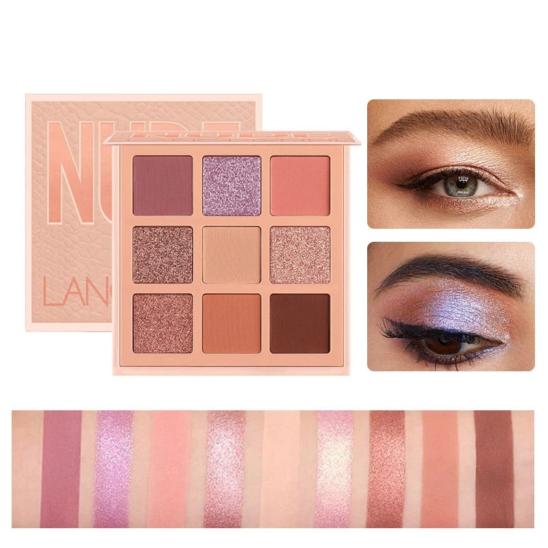 VIP Langmanni 9 Colors Nude Eyeshadow Makeup Palette Matte Lasting Waterproof Non-Flying Powder Makeup Cosmetics