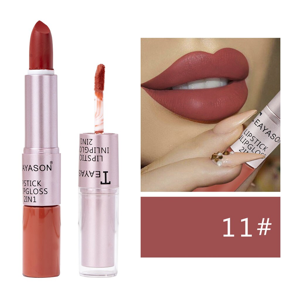 Velvet Nude Matte Lip Gloss Lipstick 2 in 1 Waterproof Long Lasting Lip Balm Sexy Red Lip Tint Professional Makeup for Women