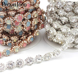 1yard Color crystal jelly rhinestones trim Ribbon Rose gold metal crystal chain for dress, bag, shoes accessories ML044