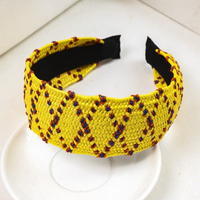 Straw Wide Sponge Plaid Knot Cross Hair Scarf Band Hairband for Women Girl Korea Headbands Fashion Accessorie